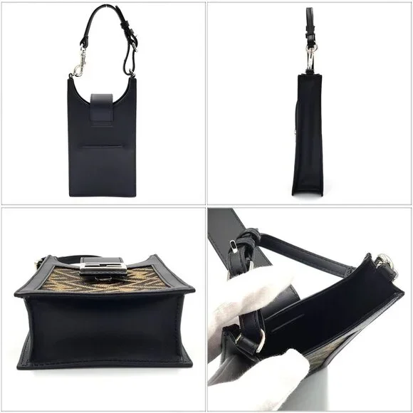 FENDI Black Leather Zucca Shoulder Bag